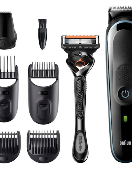 თმისა და წვერის საპარსი Braun MGK5245, Hair Trimmer With Gillette ProGlide Razor, Black/Blue